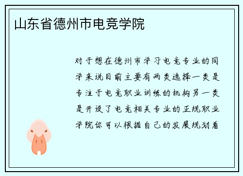 山东省德州市电竞学院